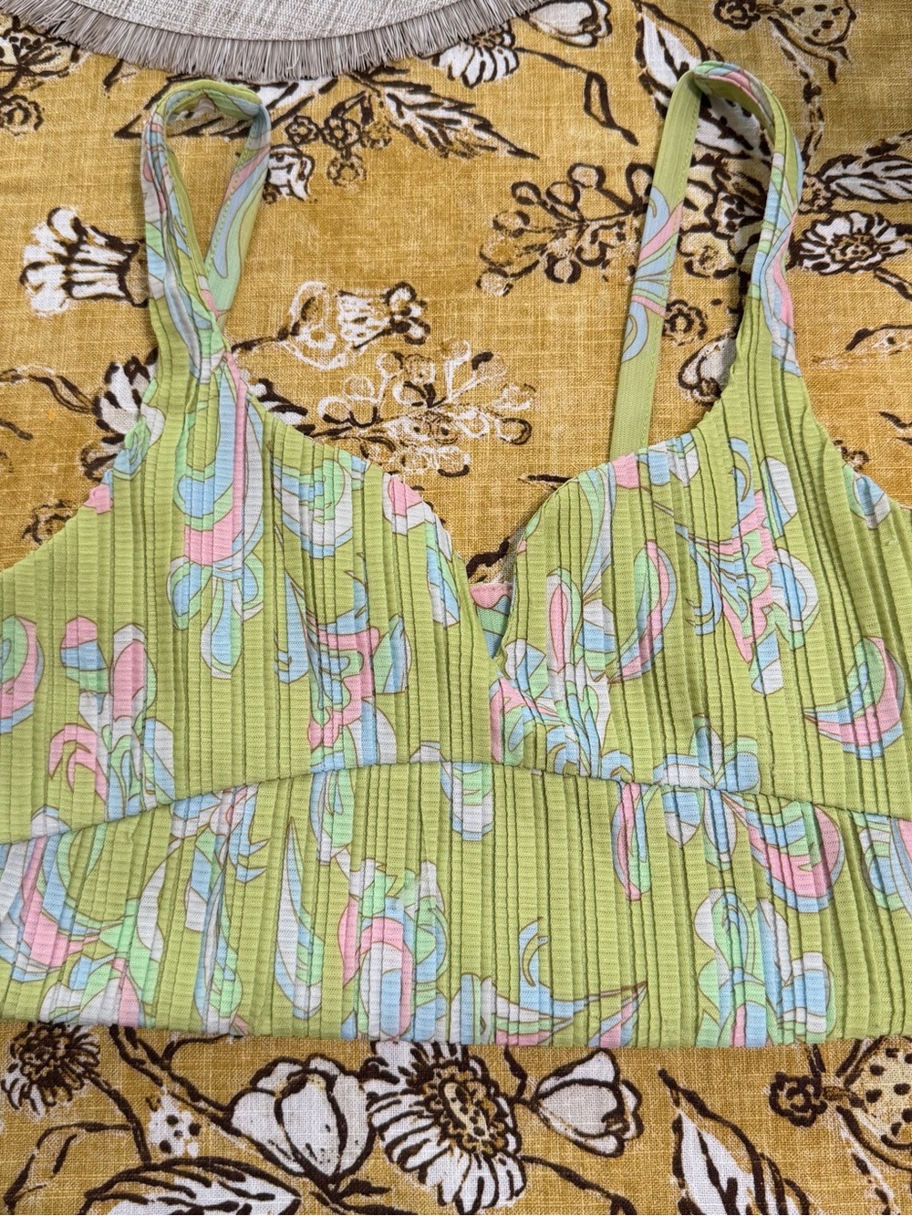 Zara Light Green Floral Ribbed Camisole with Pastel Accents